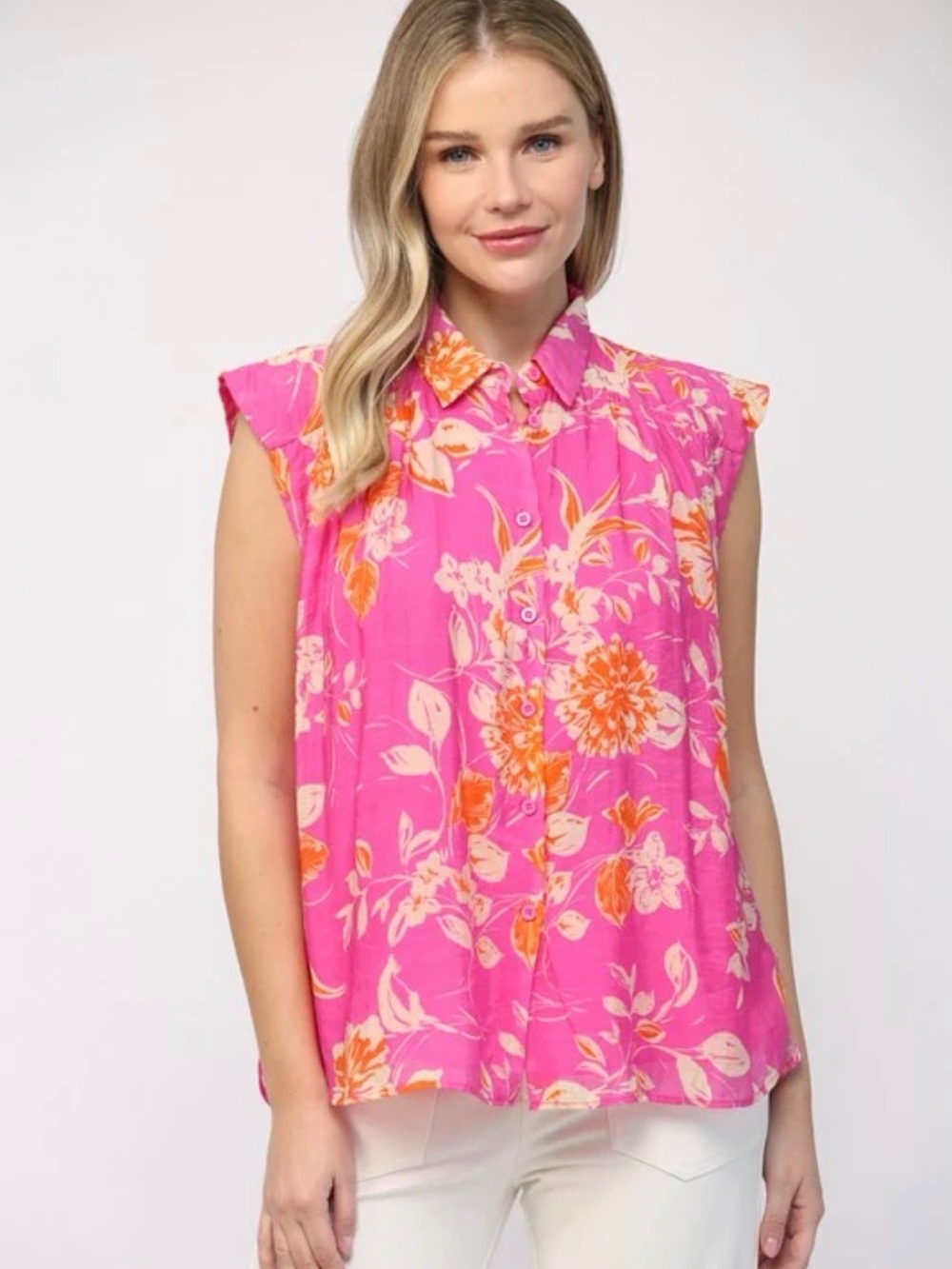 Fate cap sleeve pink floral top size small